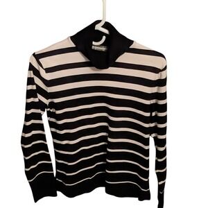 Eddie Bauer Black Cream Stripe Long Sleeve Turtleneck Women's Size M